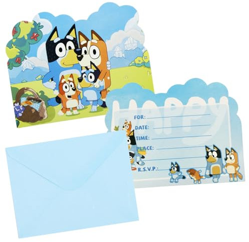 20Pcs Party Invitations Kids Birthday Party Invitations for Kids, Bluey Party Invites Boys Girls Children with Envelopes, Double Sided Invite Cards for Birthday Baby Shower Party