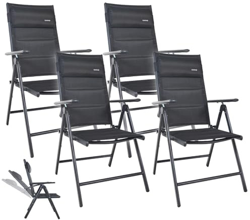GARMIO® Gartenstuhl Florenz Schwarz, 7-Fach verstellbar, klappbar, inkl. höhenverstellbares Nackenkissen, für Terrasse oder Garten, 4er Set