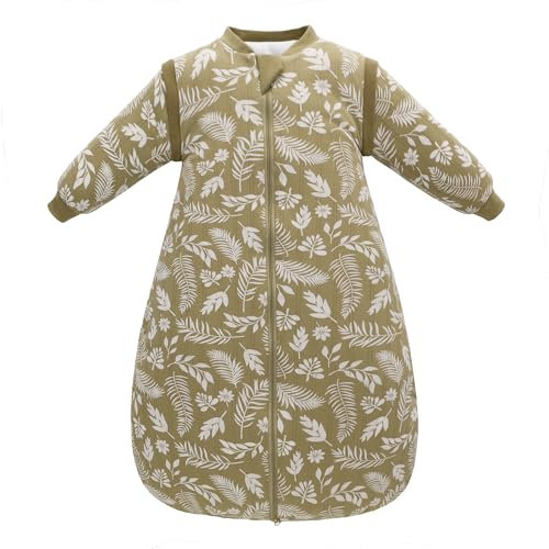 amo nenes Babyschlafsack 2.5 TOG, Baby Herbst Winter Langarm Schlafsack, 100% Baumwolle, abnehmbare Ärmel, Length 90cm, 6-18 Monate (Grün)