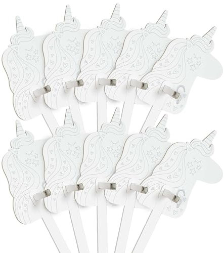 FOLDZILLA Steckenpferde 10er Set aus Pappe 115 x 40 x 25 cm Hobbyhorse Stockpferde - Einhorn Regenbogen Ausmalen
