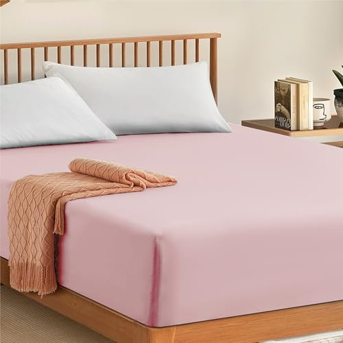 My home store Spannbetttuch, 100 % ägyptische Baumwolle, Fadenzahl 300, Hotelmenge: 30 cm, Spannbetttuch (Blush Pink, King-Size)