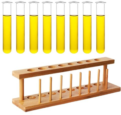 Pasdrucn 27ml Reagenzgläser Shotgläser Mit Bambussockel, 6/8/12 Stück Witzige Schnapsgläser Mit Reagenzglasständer, Klare Gläser Reagenzgläser Mit Ständer, Shotgläser Chemie Für Partys, Bar (8 Roste)