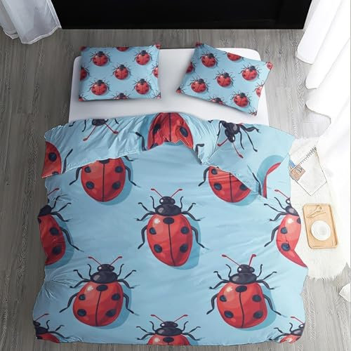 BettwäSche 135x200 Niedlicher Marienkäfer Bettbezug Luxuriös Flauschig mit ReißVerschluss Zeichentrickfilm BettwäSche-Sets 2 Teilig Set Weiche Atmungsaktiv Mikrofaser BettbezüGe und 2 Kissenbezug