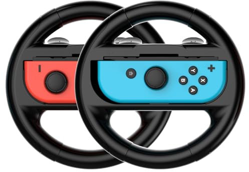 PEAKGEAR 2 Pack Steering Wheels Compatible with Nintendo Switch & Switch OLED,Racing Wheel Controller Accessories for Mario Kart 8 Deluxe,Ergonomic Joy-Con Grip,Black