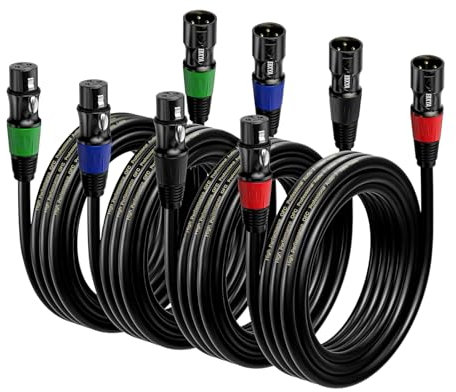 EBXYA XLR Microphone Cable 3M 4-Pack, 3-Pin Balanced Male to Female Audio Cord - Durable Shielded for Mic Mixer, Recording Studio, Speaker (Professional Studio/Gig Use)