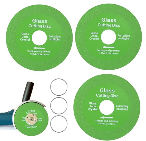 Lot de 3 Disque Coupe Verre, 10 * 10cm Disque à Tronçonner le Verre, Disque Carrelage pour Bouteille, Disque à Tronçonner Diamanté, Diamètre 22,23mm pour Bouteilles, Porcelaine ou Jade