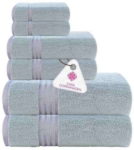 Casa Copenhagen Zero Twist, Ensemble de Serviettes 6 Pièces, 100% Coton, Gris Violet, 600 GSM, 2 Bain, 2 Mains, 2 Gants de Toilette, Serviette de Luxe Ultra Douces pour Salle de Bain