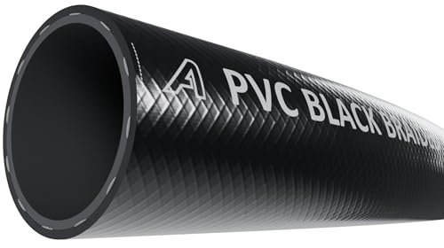 25mm (1) x 33mm (1-5/16) Black Braided PVC Hose Reinforced Heavy Duty Tubing for High Pressure Usages, Flexible for Water Gas Oil Tube, Food Grade 2 Metre