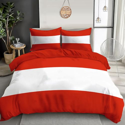 GSAEIMCT Bettbezüge Set Österreichische Flagge 3D Muster Bedruckt Bettbezug Mit Reißverschluss Rot Weiß Weiche Mikrofaser Bettwäsche Set 135x200cm 2 Stück Set Pflegeleicht Weich