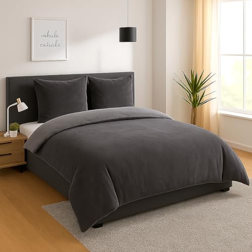 heimtexland Teddy Flanell Wende Bettwäsche Set I Winter Bettbezug I kuschelig weich und warm I 2 Kopfkissen 80x80 I Bettdecke 200x200 I Cashmere Touch Geschenkidee Weihnachten Typ751 Anthrazit