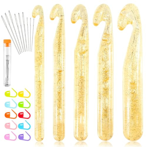 Feluxor Häkelnadel 5 Stück Inline Häkelnadel Set 12-25 mm Große Crochet Set für Anfänge Jumbo Häkelnadelset für Arthritische Hände für Teppiche, Schals, Große Häkelprojekte