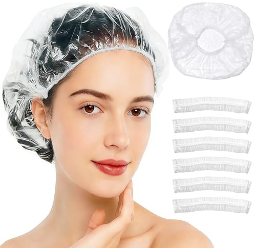 Kryzulax 100Pcs Shower Caps Disposable,Plastic Elastic Bath Cap,Waterproof Hair Caps,Shower Hat for Home Use, Hotel, Spa, and Hair Salon(46cm)