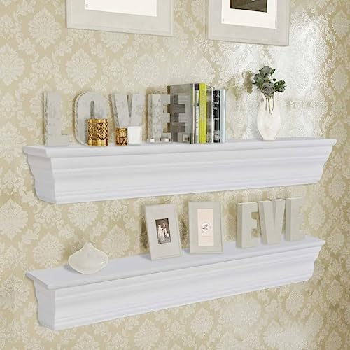 Owoxanthellate Wandregal Set Barock Weiß 61x9,5x9 cm MDF Zweierpack Modernes Design Hochbelastbar für Living Room Bedroom Küche Flur