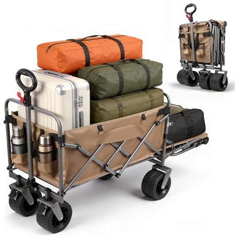 Bollerwagen faltbar 300L+ Bis 200KG Strandwagen Klappbar mit Heckklappe Regenschutz,Becherhalter, Reflektorstreifen, Faltbarer Bollerwagen Für Hunde,Einkaufen,Camping,Strand,Transport,Outdoor