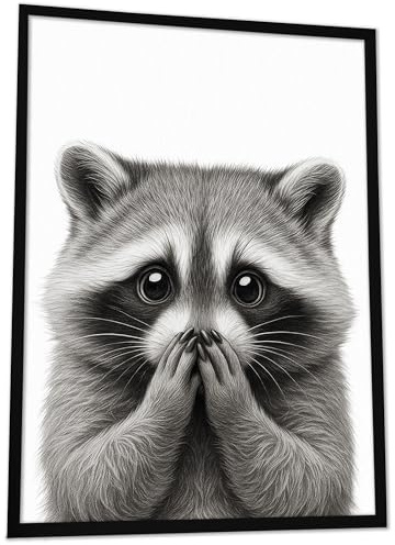 JUHMI Waschbär Bad Deko modern – Lustiges Bild Gäste WC, Tierbilder schwarz weiß Badezimmer, Kunstdruck Design, Klo Wandbild, Set-1