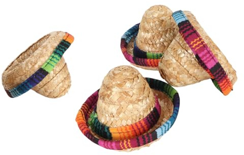 Stylebest Juego de Mini Sombreros de Paja, Coloridos Decorativos, 4 Piezas, Ideal para Fiestas Temáticas de Verano, Bodas y Juegos de Rol, Sombreros de Paja de 9 Cm