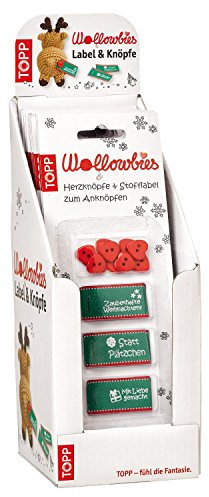 Wollowbies Herzknöpfe & Stofflabel Weihnachten: 9 Herzknöpfe und 9 Sofflabel mit 3 verschiedenen Botschaften zum Anknöpfen