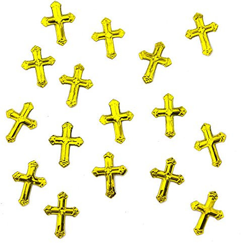 150 Stk Deko Kreuze Folien Konfetti in Gold oder Silber Streuteile Scrapbooking Tischdeko Streudeko Taufe (Gold)