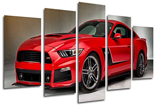 Wandbild - Bild Auto Mustang rot, 165 x 62 cm, Holzdruck - XXL Format - Kunstdruck, 26331