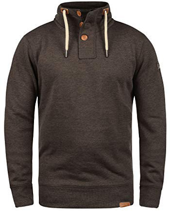 !Solid SDTripTroyer Herren Sweatshirt Troyer Pullover mit Stehkragen Knopfverschluss Reißverschluss Kordelzug Rippbündchen Baumwollmischung Regular fit, Größe:S, Farbe:Coffee Bean Melange (8973)