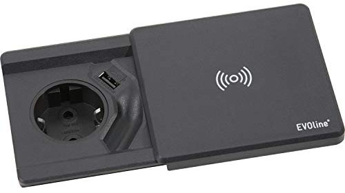 Schulte 1592 7000 0600 EVOline Square 80 Schuko mit USB QI-Charger, schwarz