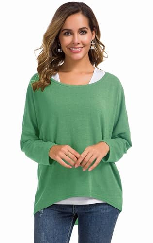 Meyison Damen Lose Asymmetrisch Sweatshirt Pullover Bluse Oberteile Oversized Tops T-Shirt Hellgrün M