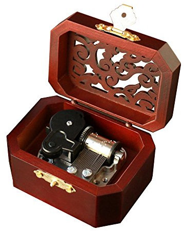 YouTang Spieluhr aus Holz, zum Aufziehen, 18 Noten, mit kreativem Deckel mit Cut-Out-Design Tune:moon River