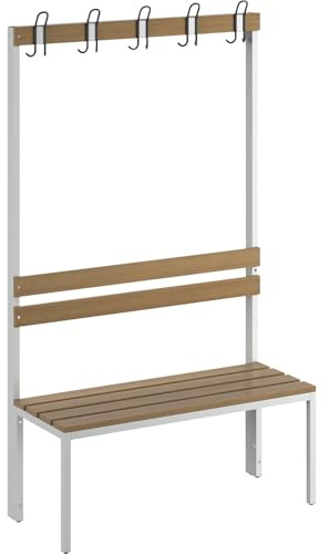 eurokraft Basic | Umkleidebank mit Lehne | Einseitig, Buchenholz-Leisten, Länge 1000 mm