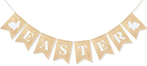 Uniwish Oster-Banner Jute Wimpelkette Girlande Happy Ostern Dekoration für Zuhause Kamin Dekor Frühling, Party Gastgeschenke