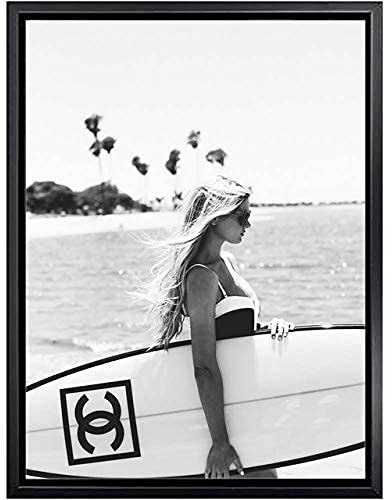 aicedu Pas de cadreMode Surf Femme Affiche Lettre Nordique Mur Pop Art Toile Peinture Noir Blanc Vogue Photo Prints Salon pour La Décoration Intérieure 50X70 Cm