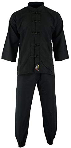 Playwell Elite Kung Fu Microfibra Ultra Leggero Uniforme Tutto Nero : Bambini - Nero, 000/110cm