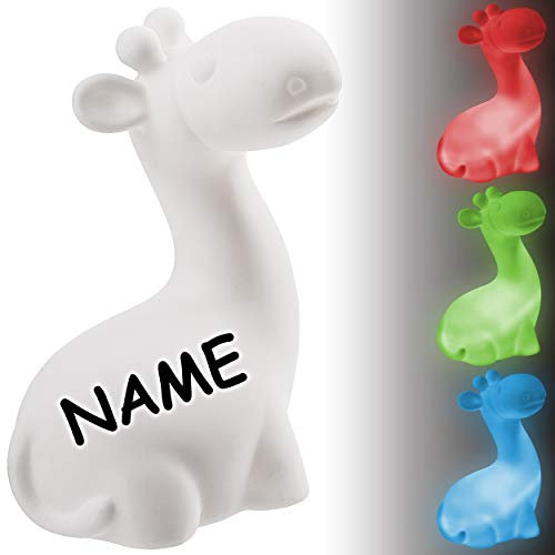 alles-meine.de GmbH LED Nachtlicht - Giraffe - Farbwechsel - inkl. Name - Batterie betrieben - Schlummerlicht/magisches Licht - zum Drücken - Baby/SCHNURLOS & Kabellos - mit ..