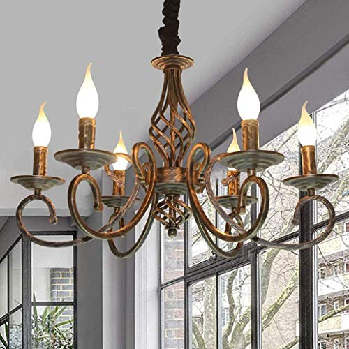 Antik Pendelleuchte Schatten Rustikale Französische Klassische Aristokratische Anhänger Kerze Kronleuchter Landhausstil Im Europäischen Stil Wohnzimmer Einfach Metall Hängeleuchte,Messing,6 heads