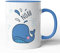 tassenprinter 300 ml Keramik Spruch-Tasse: Blauer Wal Blauwal personalisiert mit Namen – weiß blau hellblau – Geburtstag Einschulung Geschenk-Idee/Mug/Cup/Kaffee/Tee