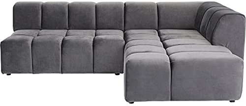 Kare Design Ecksofa Belami Velvet, Grau, Eckcouch mit Ottomane rechts, Samtoptik, Holz Korpus, 70x256x210 cm (H/B/T)
