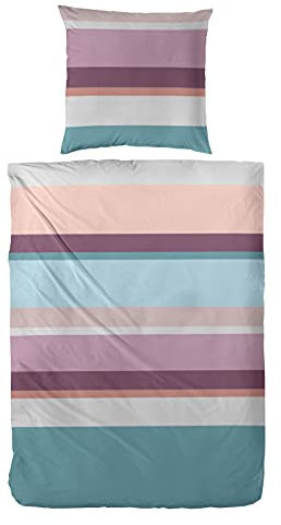 Primera Satin Bettwäsche 155x220 Streifen Petrol aubergine 243205-56