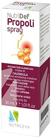 Nutrileya Propoli Spray Gola Naturale, 30ml, con Calendula, Piantaggine e Olio di Copaiba, Sollievo per Mal di Gola e Abbassamento Voce, Spray Gola Bambini e Adulti