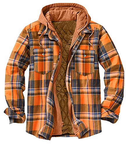 Beudylihy Herren Hemd Kariertes Gefütterte Fleecejacke Karohemd Winter Bluse Ärmeln Freizeithemd mit Kapuze Männer Langarm Thermohemd Hemdjacke Gesteppte gefüttert Holzfällerhemd