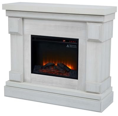 Teamson Home Hestia 48″ Elektrischer Freistehender Kamin mit Berührungssensitiver Bildschirm, Fernbedienung, Temperatur- und Zeitsteuerung, Innenheizung, Holzmaserung | Touchscreen, Fernbedienung, Einstellbares Sofortfeuer, Weiße Holzmaserung