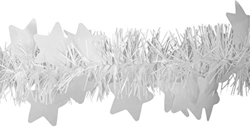 Creativery Weihnachtsgirlande Lametta 9cm x 2m mit großen Sternen Weihnachtsbaum weiß matt