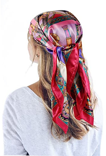 QBSM Grand foulard carré en satin de 88,9 cm - Sensation soie - Pour le sommeil - Léger - Pour femme, Pilier de rose, Large