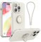 pcgaga Silicone Phone Case for iPhone 14 Pro Max with Screen Protector [Ring Holder Stand] [Wrist Strap] [Microfiber Lining] Slim Shockproof Protective Cover, 6.7 Inch, White