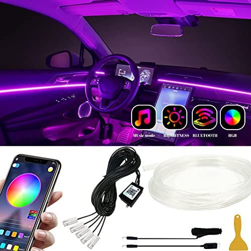 Car LED Interior Strip Lights APP Control Car Dashboard Light Strips Ambient Lighting 5 in 1 with 6m Fiber Optic RGB 16 Million Colors Sync with Music Car Trim Sewing Edge Decoration