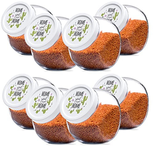 JUANIO Juego de 8 Botes para chuches con Tapa, Recipientes para Alimentos, Tarro de Cristal - Diámetro 10.5 x Altura 16 cm