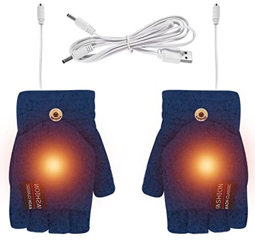 USB Heated Gloves for Men and Women, Full & Half Finger Soft Mitten Knitted Heated Hand Gloves Solid Color Washable Warmer Fingerless Gloves for Winter Indoor or Outdoor Laptop Office Work Typing