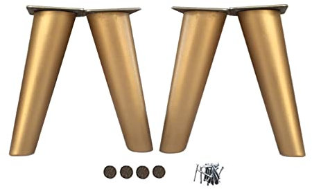 MOBILIARIOCLICHI Pieds Inclinés Coniques en Bois pour Meubles - Avec Plaque de Montage Installée pour Canapés, Tables, Armoires - 15 cm de Haut (Doré)