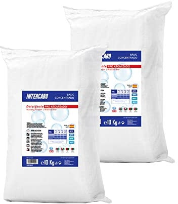 Detergente en polvo para lavadora 20 kg - jabón atomizado para ropa blanca y de color - detergente de lavandería profesional o doméstica - limpieza profunda - jabon en polvo ropa - BASIC INTERCABO