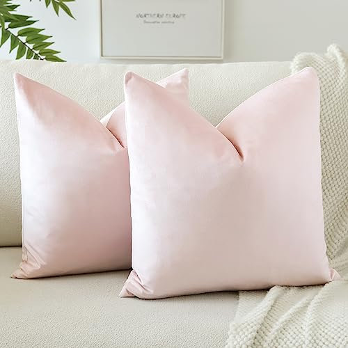 JOTOM Samt Kissenbezug Kissenhülle Sofakissen Dekokissen Kissenbezüge für Sofa Wohnzimmer Schlafzimmer 2er Set 50x50 cm Hellrosa