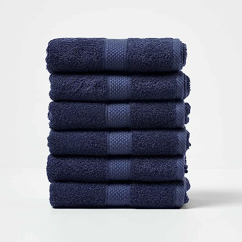 HOMESCAPES Navy Blue Turkish Cotton Set of 6 Hand Towels Super Soft Thick & Absorbent 500 GSM Towel Heavy Weight for everyday Luxury