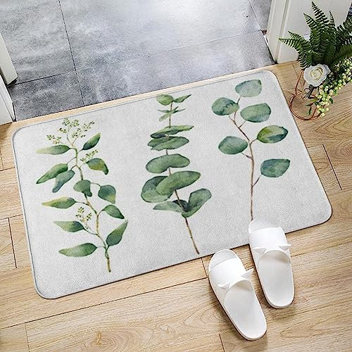 ERICAT Badematte,50x80cm rutschfeste Badteppich,Eukalyptus Runde Blätter und Zweige Baby Seed Silber,Wasserabsorbierende Weiche teppiche für Badezimmer, Maschinenwaschbar